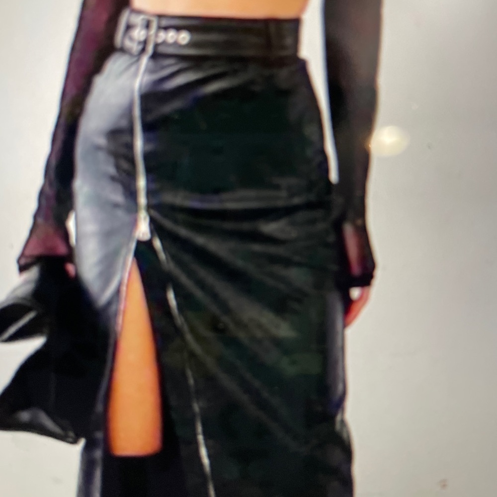 Black belted faux leather skirt